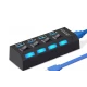 Hub USB cu 4 Porturi si intrerupatoare Individuale LED Albastru
