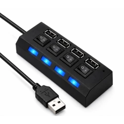 Hub USB cu 4 Porturi si intrerupatoare Individuale LED Albastru