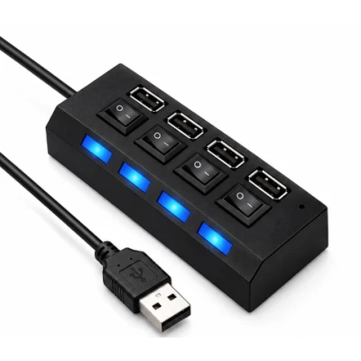 Hub USB cu 4 Porturi si intrerupatoare Individuale LED Albastru