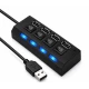 Hub USB cu 4 Porturi si intrerupatoare Individuale LED Albastru