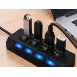 Hub USB cu 4 Porturi si intrerupatoare Individuale LED Albastru