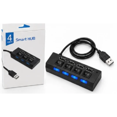 Hub USB cu 4 Porturi si intrerupatoare Individuale LED Albastru