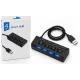 Hub USB cu 4 Porturi si intrerupatoare Individuale LED Albastru