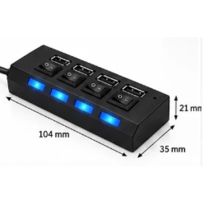 Hub USB cu 4 Porturi si intrerupatoare Individuale LED Albastru