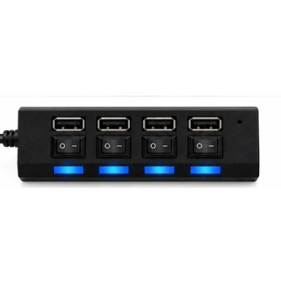 Hub USB cu 4 Porturi si intrerupatoare Individuale LED Albastru