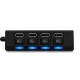 Hub USB cu 4 Porturi si intrerupatoare Individuale LED Albastru