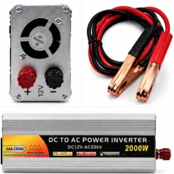Invertor Auto SAA2000A putere 2000W de 12V DC la 230V AC cu Clesti pentru Baterie