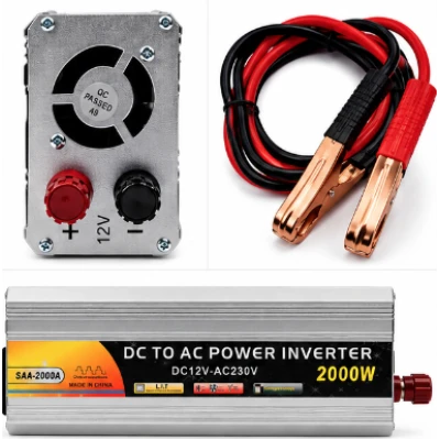 Invertor Auto SAA2000A putere 2000W de 12V DC la 230V AC cu Clesti pentru Baterie