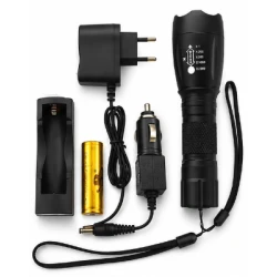 Lanterna LED de mana reincarcabila BL Q1891 T6 cu Zoom 5 moduri de Iluminare incarcare 220V si Auto metalica