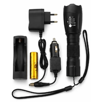 Lanterna LED de mana reincarcabila BL Q1891 T6 cu Zoom 5 moduri de Iluminare incarcare 220V si Auto metalica