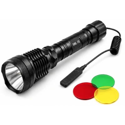 Lanterna de mana LED XM L T6 BL Q2800 cu Filtre Colorate Zoom si Acumulatori 18650