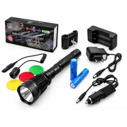 Lanterna de mana LED XM L T6 BL Q2800 cu Filtre Colorate Zoom si Acumulatori 18650