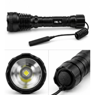 Lanterna de mana LED XM L T6 BL Q2800 cu Filtre Colorate Zoom si Acumulatori 18650