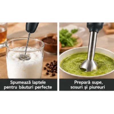 Blender vertical multifunctional RAF R340 5 in 1 de 2000W cu 2 viteze tocator 500 ml tel spumator lapte