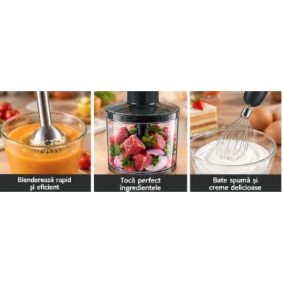 Blender vertical multifunctional RAF R340 5 in 1 de 2000W cu 2 viteze tocator 500 ml tel spumator lapte