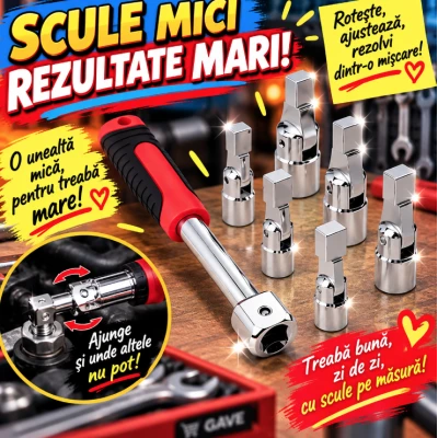Set cheie 8 piese cu tubulare interschimbabile multifunctionala pentru reparatii auto si bricolaj