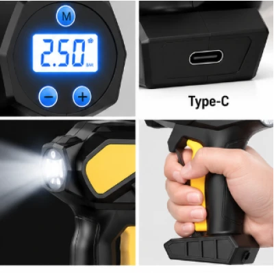 Compresor de aer auto portabil fara fir cu afisaj digital  Type C pentru umflarea anvelopelor