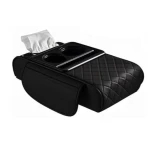 Organizator pentru cotiera auto 2 in 1 cu suport dublu pentru pahare compartiment pentru servetele si buzunar lateral