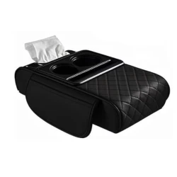 Organizator pentru cotiera auto 2 in 1 cu suport dublu pentru pahare compartiment pentru servetele si buzunar lateral