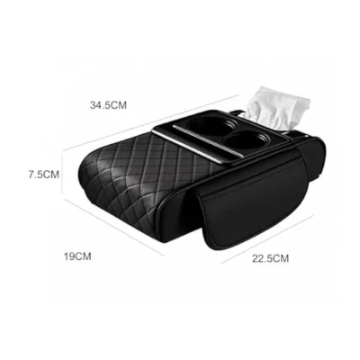 Organizator pentru cotiera auto 2 in 1 cu suport dublu pentru pahare compartiment pentru servetele si buzunar lateral