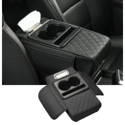 Organizator pentru cotiera auto 2 in 1 cu suport dublu pentru pahare compartiment pentru servetele si buzunar lateral