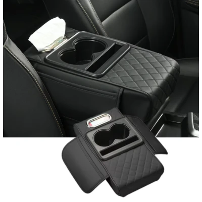 Organizator pentru cotiera auto 2 in 1 cu suport dublu pentru pahare compartiment pentru servetele si buzunar lateral