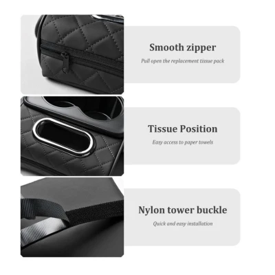 Organizator pentru cotiera auto 2 in 1 cu suport dublu pentru pahare compartiment pentru servetele si buzunar lateral