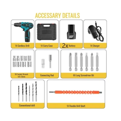 Masina de gaurit si insurubat (surubelnita) 12V cu 2 Acumulatori si 24 Accesorii