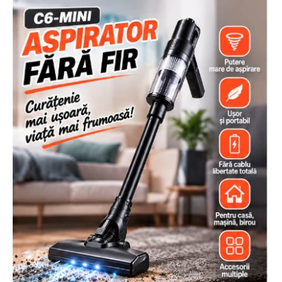 Aspirator Vertical fara fir C6 MINI 2 In 1 portabil cu accesorii multiple pentru casa masina si birou