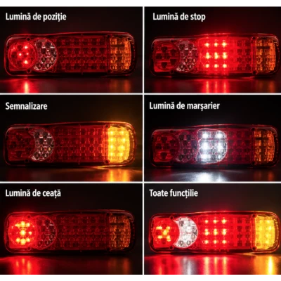 Set 2 Lampi Auto LED Spate cu 5 Functii 12V pentru Remorca si Camion