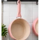 Mini Cratita tip ibric roz 16 cm cu maner ergonomic Interior antiaderent