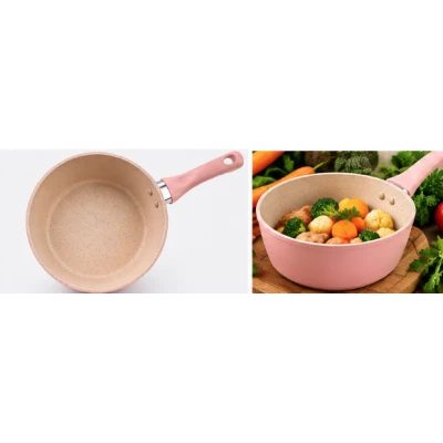 Mini Cratita tip ibric roz 16 cm cu maner ergonomic Interior antiaderent