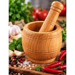 Mojar din Lemn cu Pistil pentru maruntit Condimente Ierburi si usturoi