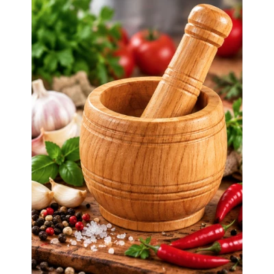 Mojar din Lemn cu Pistil pentru maruntit Condimente Ierburi si usturoi