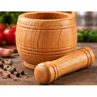 Mojar din Lemn cu Pistil pentru maruntit Condimente Ierburi si usturoi