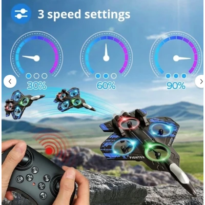 Jucarie Avion RC Starfighter 2.4 GHz Giroscop 4 Motoare Lumini LED 3 Trepte de Viteza 360