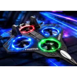 Jucarie Avion RC Starfighter 2.4 GHz Giroscop 4 Motoare Lumini LED 3 Trepte de Viteza 360
