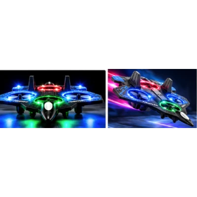 Jucarie Avion RC Starfighter 2.4 GHz Giroscop 4 Motoare Lumini LED 3 Trepte de Viteza 360