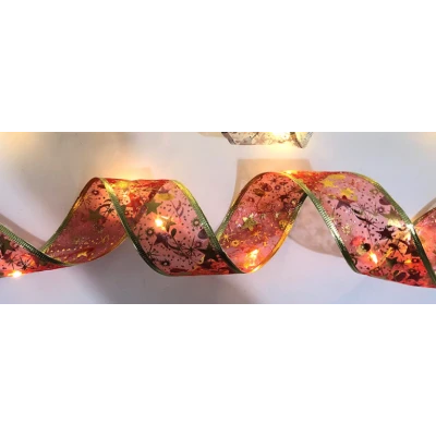 Panglica Luminoasa de Craciun 5M LED ROSIE CU AURIU Alimentare la Priza decorativa