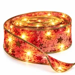 Panglica Luminoasa de Craciun 5M LED ROSIE CU AURIU Alimentare la Priza decorativa