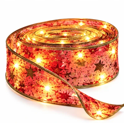 Panglica Luminoasa de Craciun 5M LED ROSIE CU AURIU Alimentare la Priza decorativa