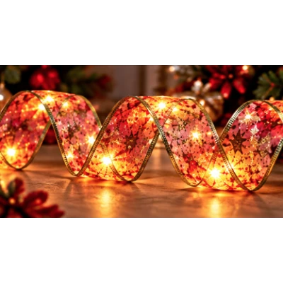 Panglica Luminoasa de Craciun 5M LED ROSIE CU AURIU Alimentare la Priza decorativa
