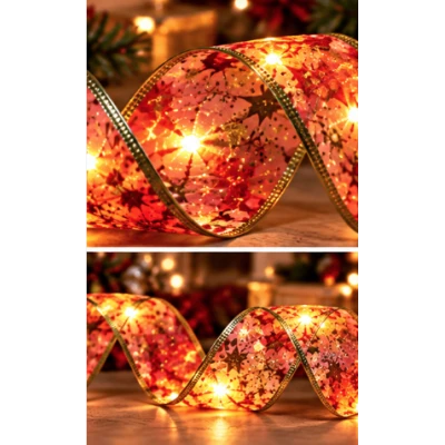 Panglica Luminoasa de Craciun 5M LED ROSIE CU AURIU Alimentare la Priza decorativa