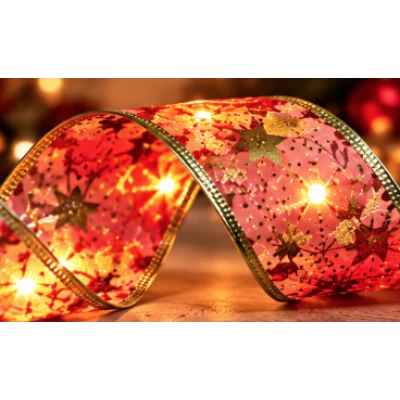 Panglica Luminoasa de Craciun 5M LED ROSIE CU AURIU Alimentare la Priza decorativa