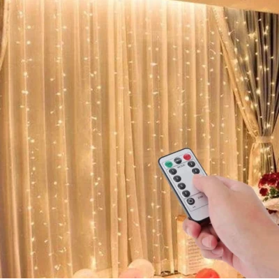 Instalatie Luminoasa Perdea LED 3 x 3 m cu 300 LED ALB CALD Telecomanda USB 10 siruri 1500 19
