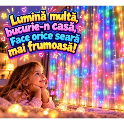 Instalatie Luminoasa Perdea LED 3 x 3 m cu 300 LED MULTICOLOR Telecomanda USB 10 siruri 1500 19
