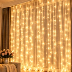 Instalatie Luminoasa Perdea LED 3 x 3 m cu 300 LED ALB CALD Telecomanda USB 10 siruri 1500 19