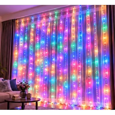 Instalatie Luminoasa Perdea LED 3 x 3 m cu 300 LED MULTICOLOR Telecomanda USB 10 siruri 1500 19