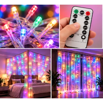 Instalatie Luminoasa Perdea LED 3 x 3 m cu 300 LED MULTICOLOR Telecomanda USB 10 siruri 1500 19