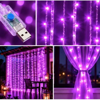 Instalatie Luminoasa Perdea LED 3 x 3 m cu 300 LED MOV Telecomanda USB 10 siruri 1500 19